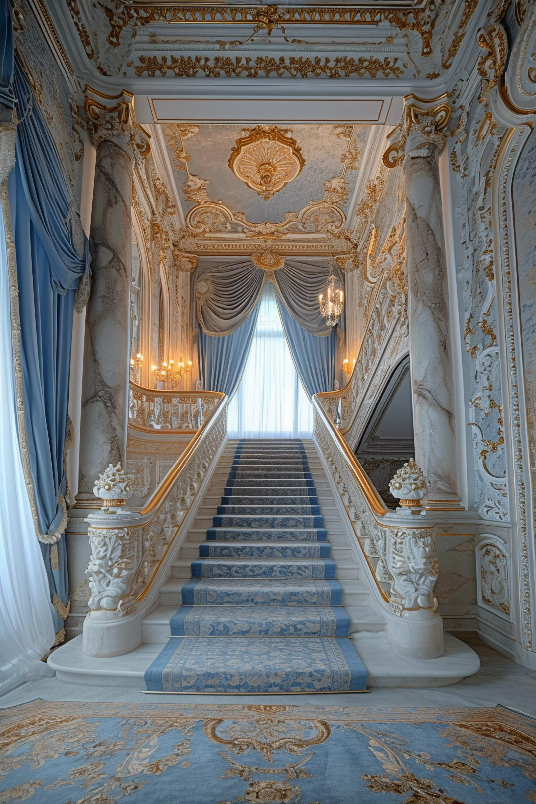 Blue Stairs Luxury Theme For Model Shoot - Backdrop Imperia Printed Backdrop