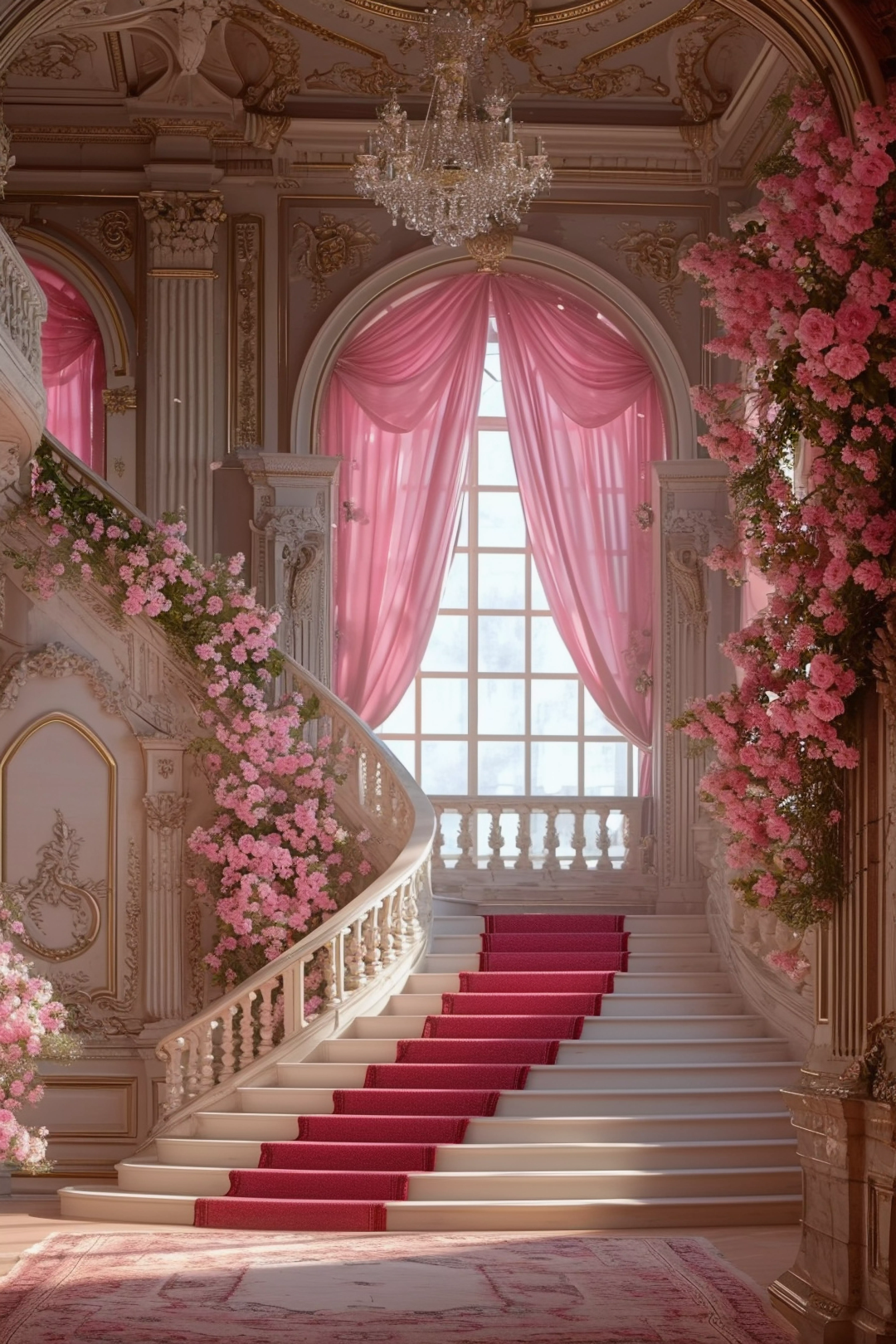 Pink Stairs Luxury Theme For Model Shoot - Backdrop Imperia Printed Backdrop