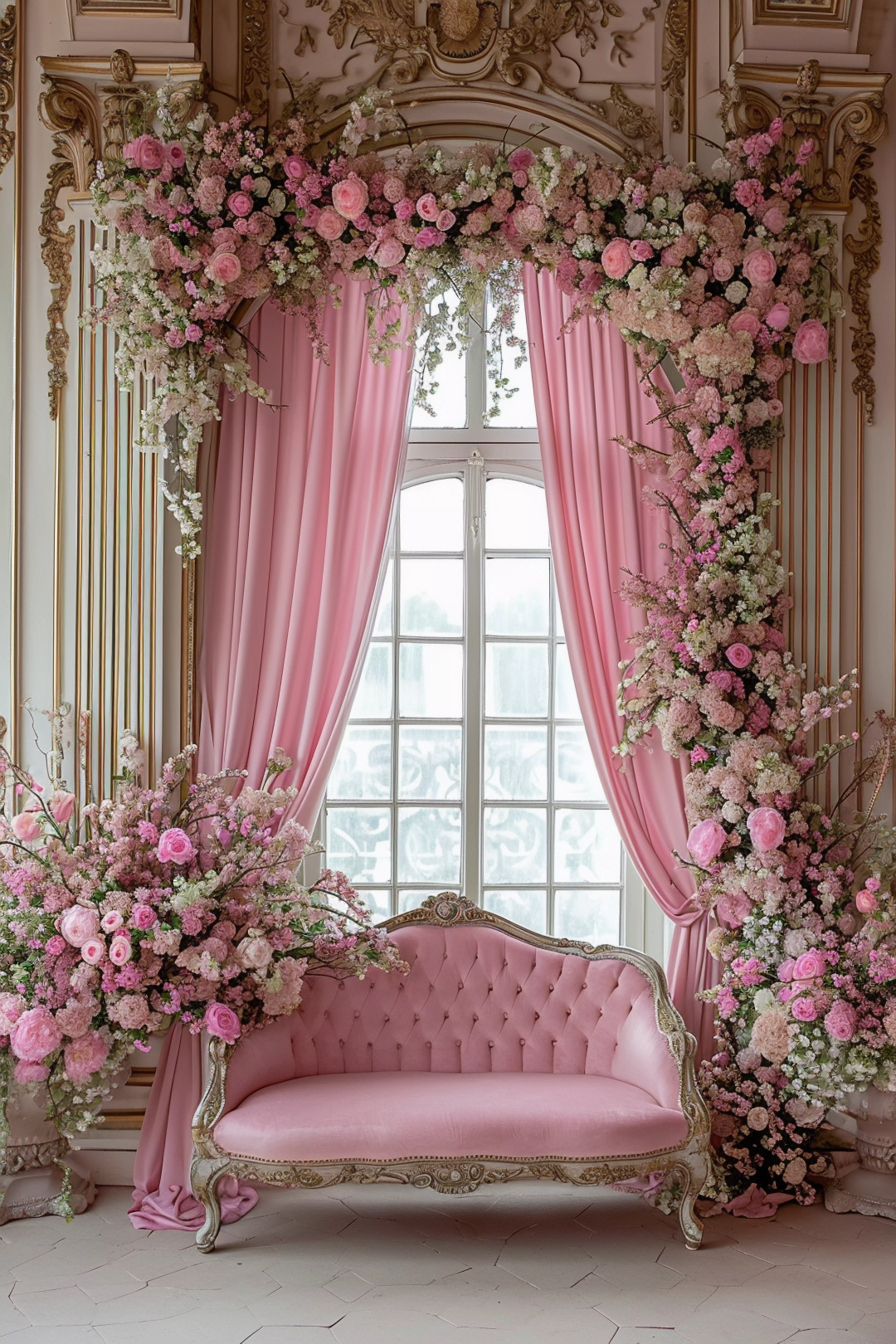 Pink Luxury Theme With Sofa For Model Shoot - Backdrop Imperia Printed Backdrop
