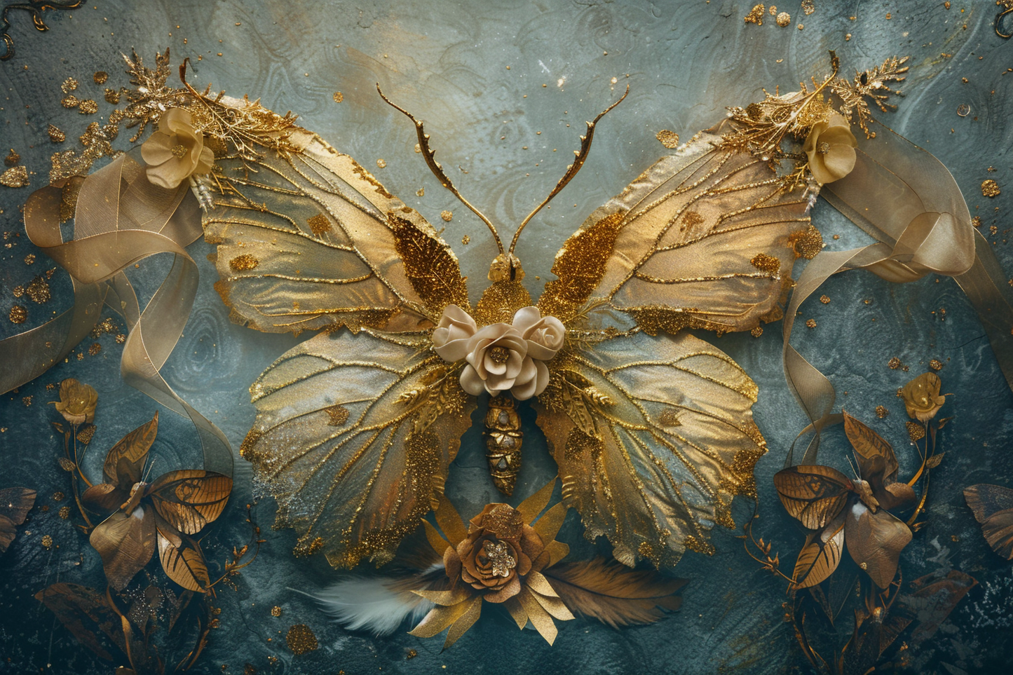 Blue & Gold Butterfly Wings Theme 6 - Backdrop Imperia Printed Backdrop