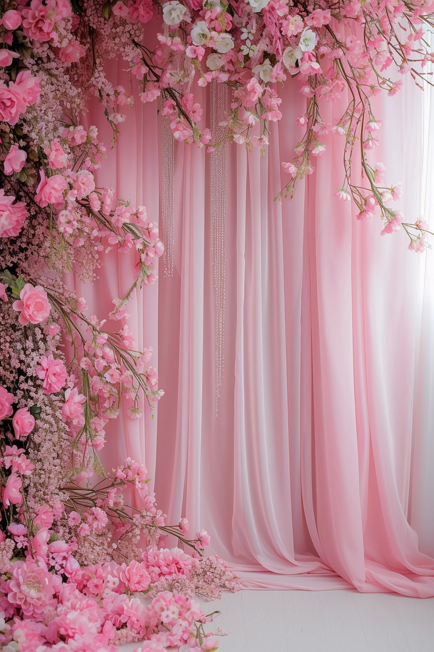 Pink Curtain Floral Backdrop For Maternity Shoot - Backdrop Imperia Printed Backdrop