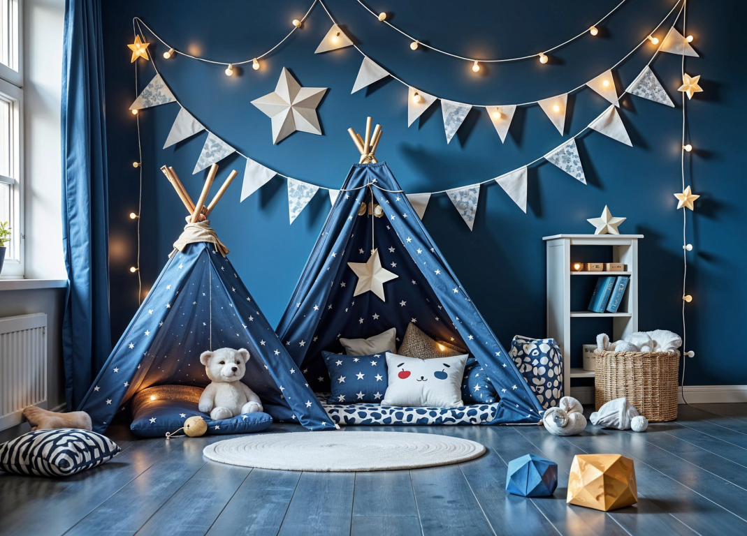 Beautiful Decorated Blue Tent House Theme For Kids - Backdrop Imperia Printed Backdrop