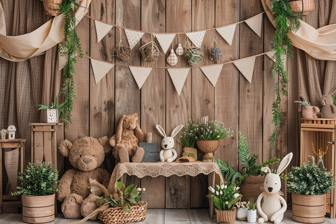 Cute Teddy Kids Boho Wooden Theme - Backdrop Imperia Printed Backdrop