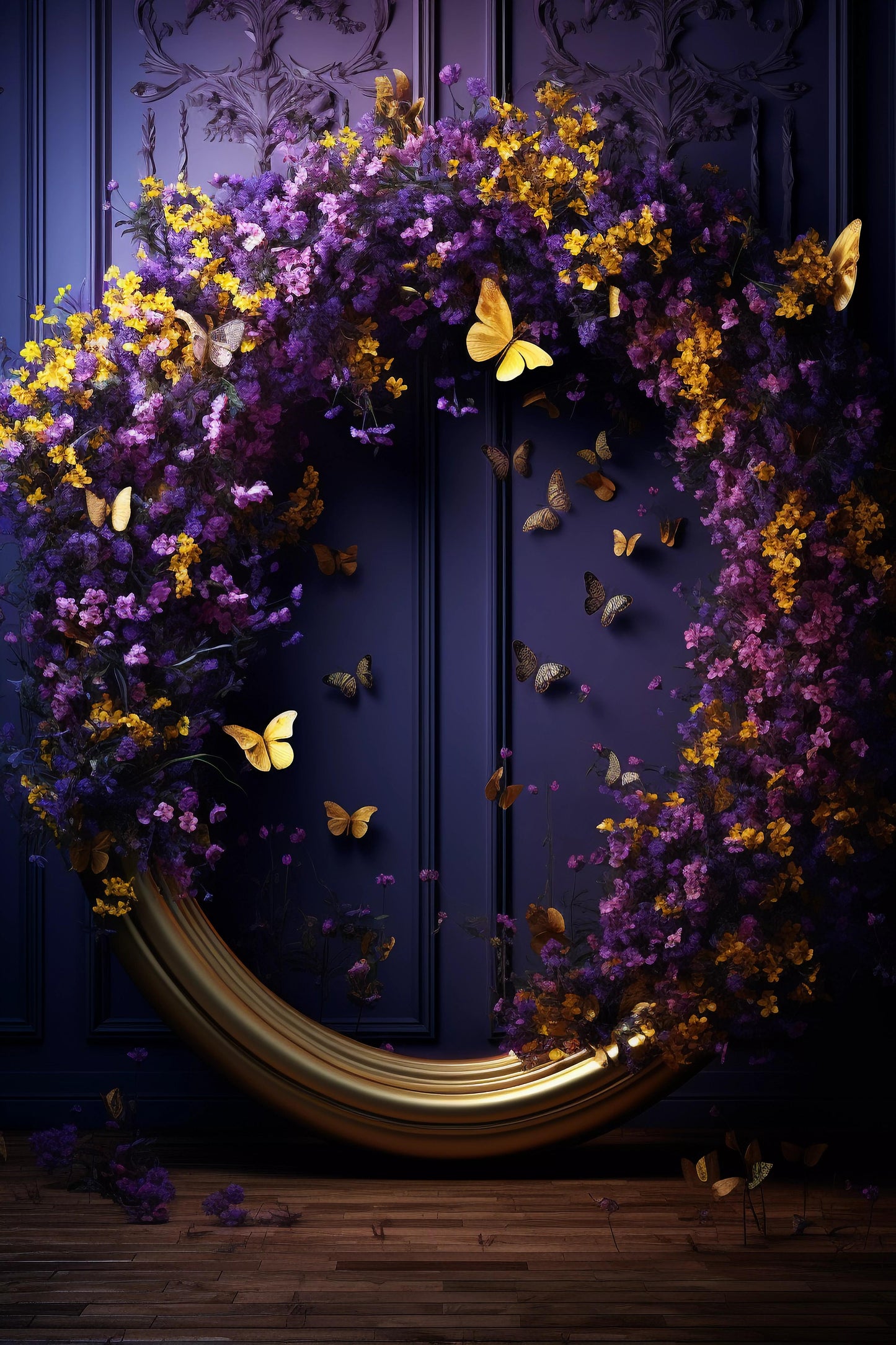 Purple Floral Backdrop For Maternity Shoot - Backdrop Imperia Printed Backdrop