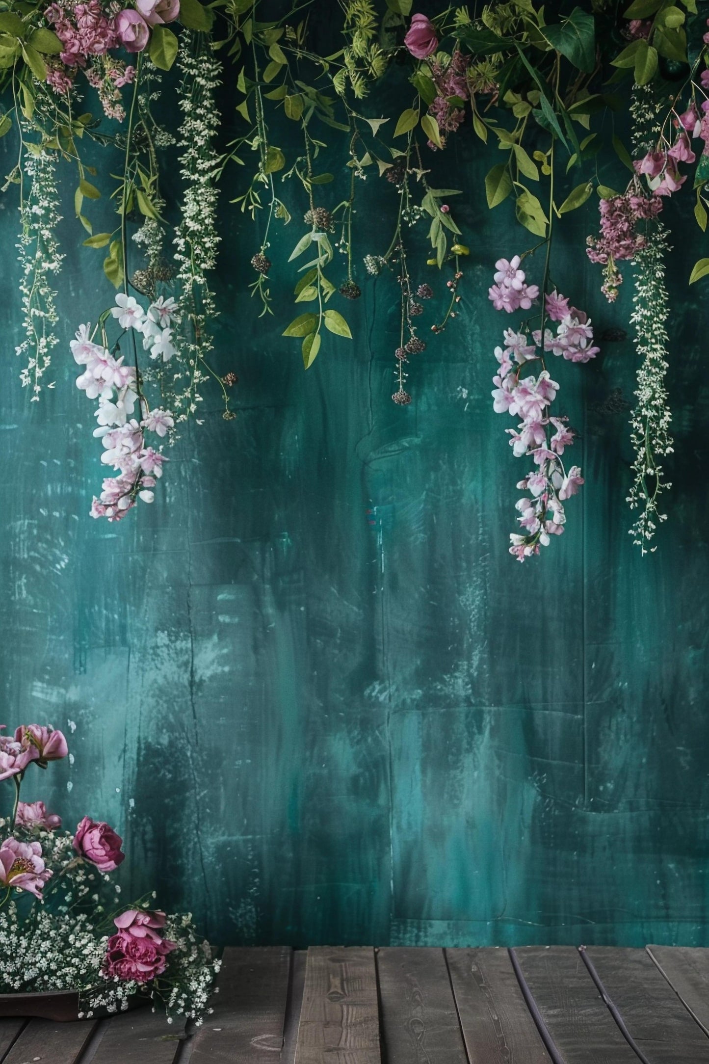Green Shade Floral Backdrop For Maternity Shoot - Backdrop Imperia Printed Backdrop