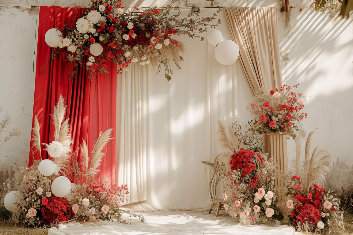 Beautiful Red & White Boho Theme 21 - Backdrop Imperia Printed Backdrop