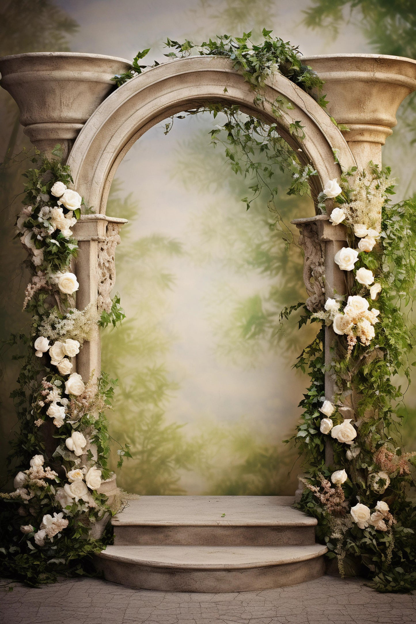 Green Floral Backdrop For Maternity Shoot - Backdrop Imperia Printed Backdrop