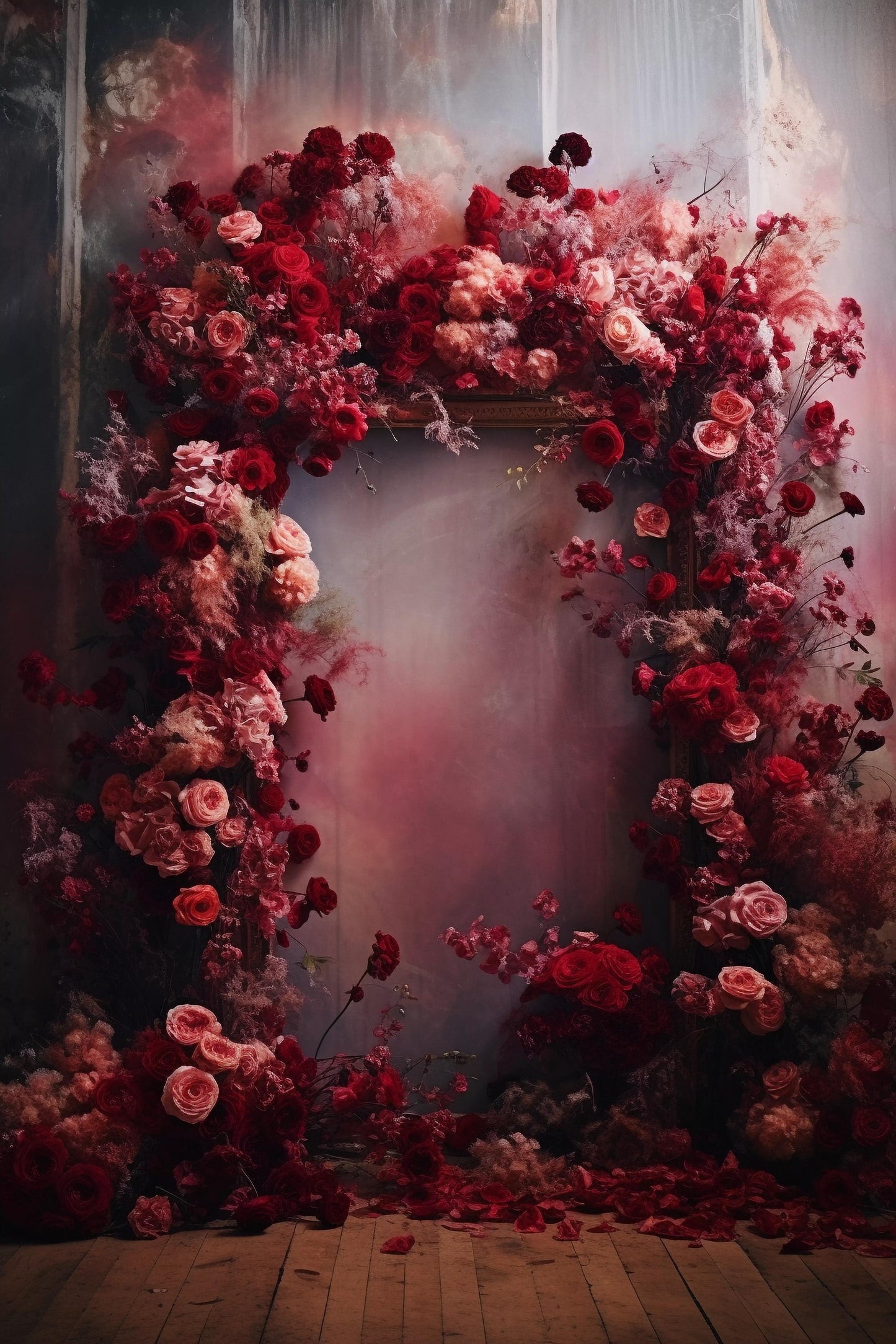 Red Floral Backdrop For Maternity Shoot - Backdrop Imperia Printed Backdrop