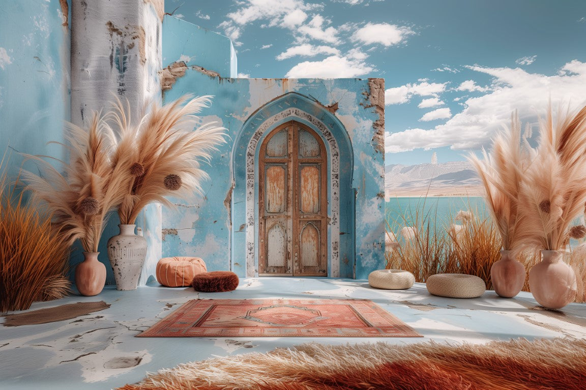 Beautiful Sky Blue Boho Theme - Backdrop Imperia Printed Backdrop