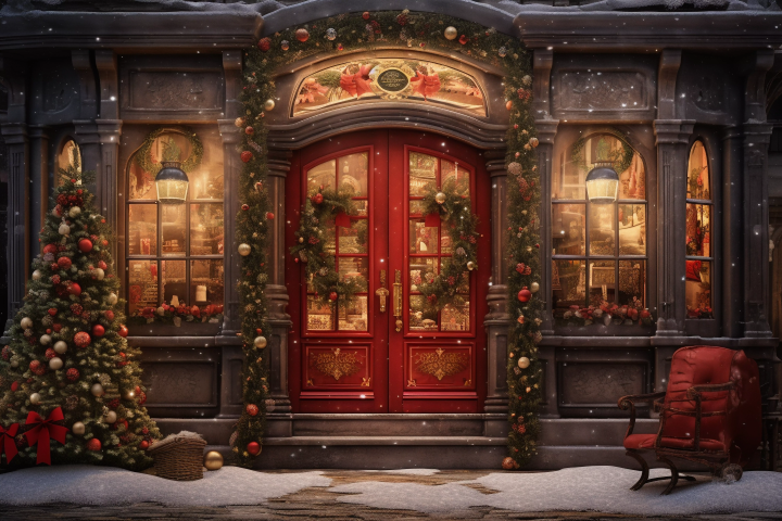 Elegant Xmas Tree Theme With Red Door - Backdrop Imperia Printed Backdrop