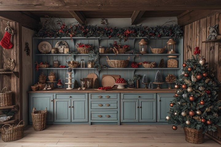 Christmas Blue Kitchen Theme - Backdrop Imperia Printed Backdrop