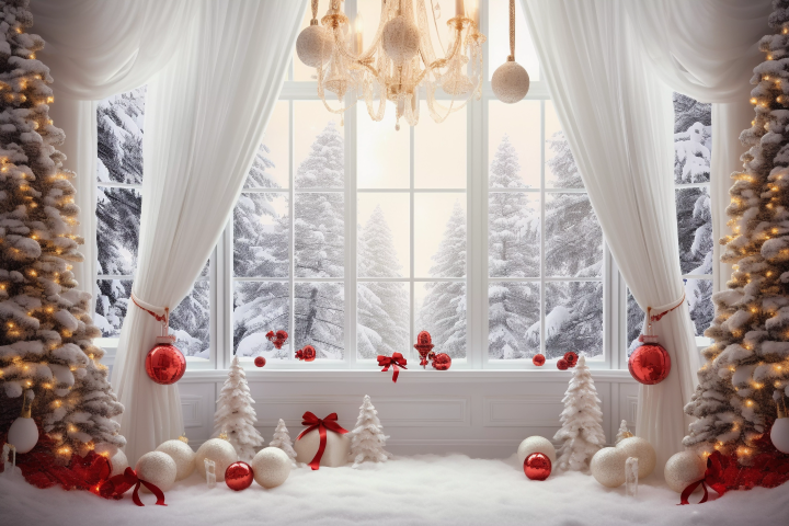 White Curtain Christmas Theme - Backdrop Imperia Printed Backdrop