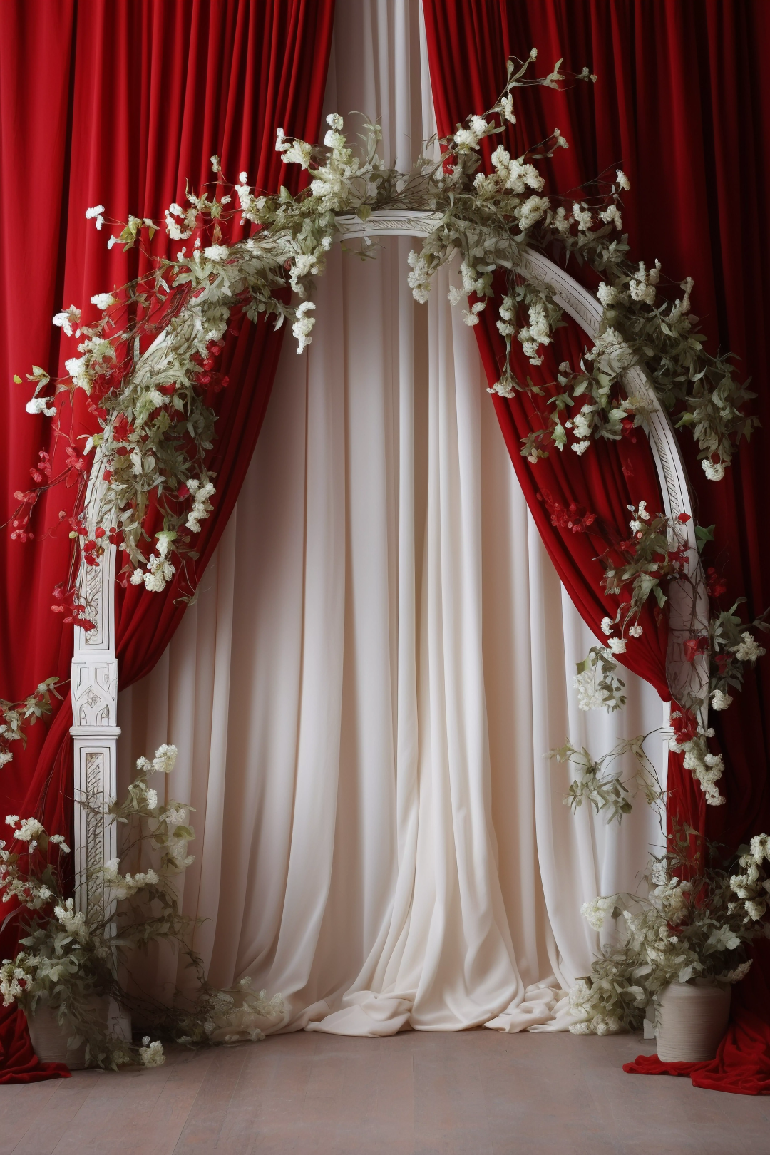 Red & White Decorated Curtain Theme 9 - Backdrop Imperia Printed Backdrop