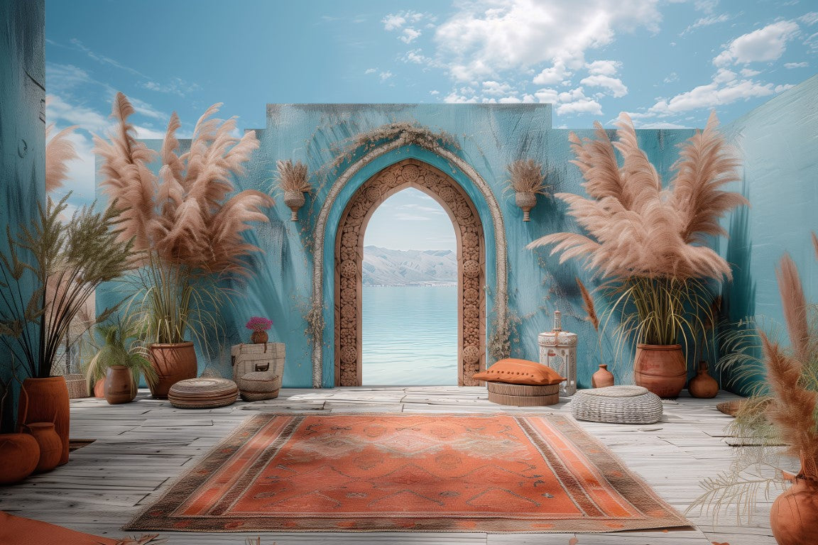 Beautiful Sky Blue Boho Theme - Backdrop Imperia Printed Backdrop