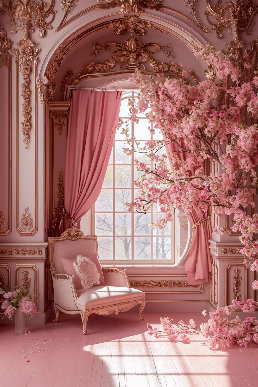 Pink Flower Luxury Theme For Model Shoot - Backdrop Imperia Printed Backdrop
