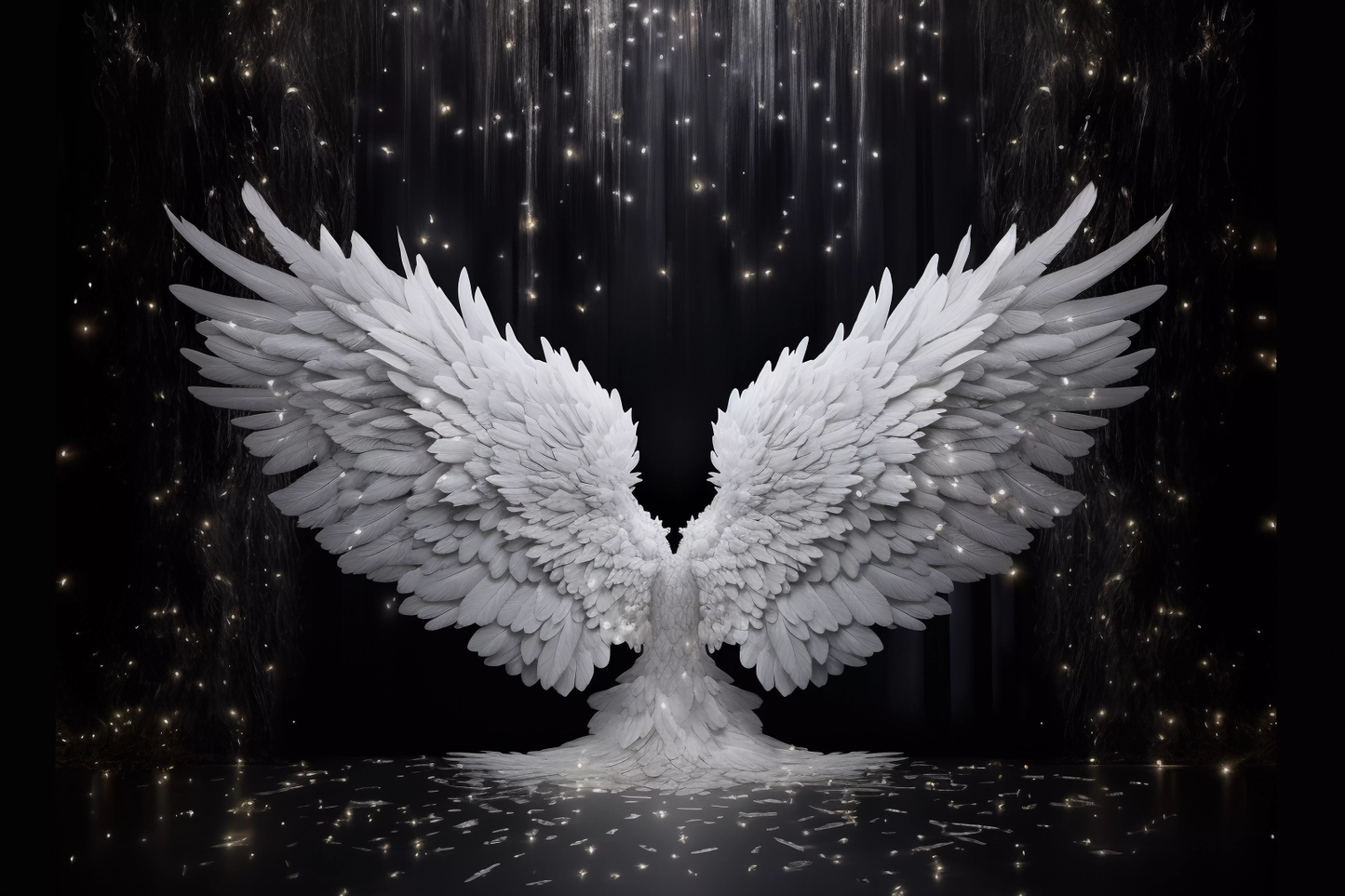 Black & White Angel Wings Backdrop For Photoshoot - Backdrop Imperia Printed Backdrop