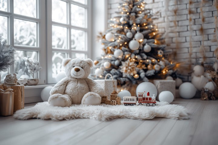 Christmas Teddy Bear Theme With Xmas Tree - Backdrop Imperia Printed Backdrop