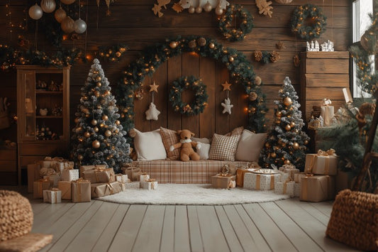 Chritmas Wooden Decorated Wall - Backdrop Imperia Printed Backdrop