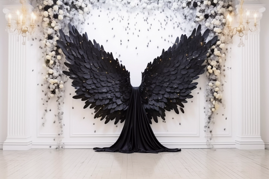 Black & White Beautifull Angel Wings Backdrop For Photoshoot - Backdrop Imperia Printed Backdrop