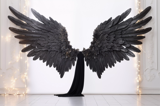 Black Angel Wings Backdrop For Photoshoot - Backdrop Imperia Printed Backdrop