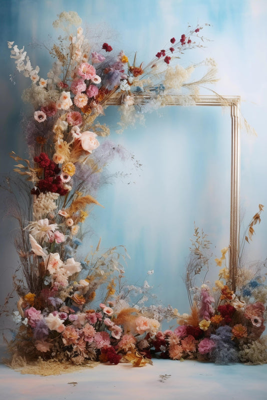 Light Blue Floral Backdrop For Maternity Shoot - Backdrop Imperia Printed Backdrop