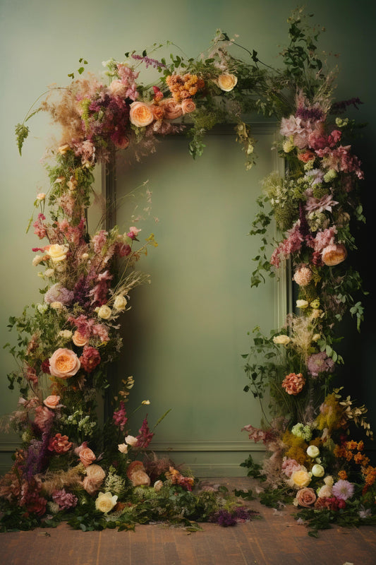 Light Green Floral Backdrop For Maternity Shoot - Backdrop Imperia Printed Backdrop