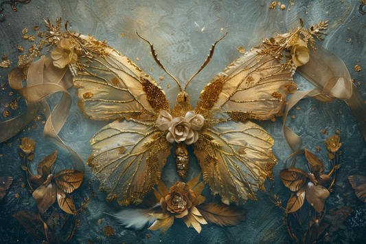 Blue & Gold Butterfly Wings Theme 6 - Backdrop Imperia Printed Backdrop