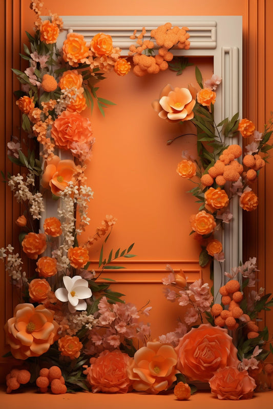 Orange Floral Backdrop For Maternity Shoot - Backdrop Imperia Printed Backdrop