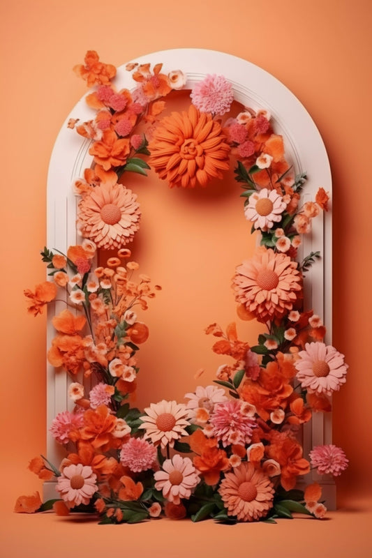 Orange Floral Backdrop For Maternity Shoot - Backdrop Imperia Printed Backdrop