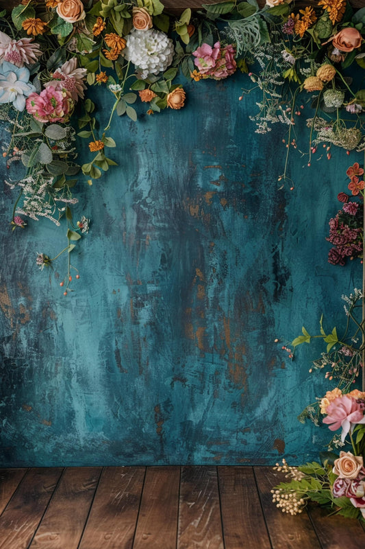 Blue Floral Backdrop For Maternity Shoot - Backdrop Imperia Printed Backdrop