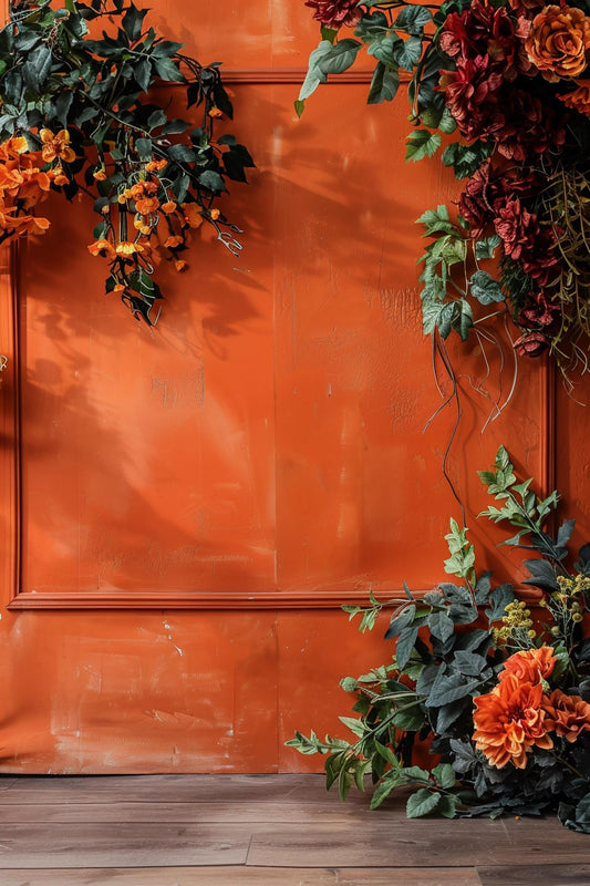Orange Wall Floral Backdrop For Maternity Shoot - Backdrop Imperia Printed Backdrop