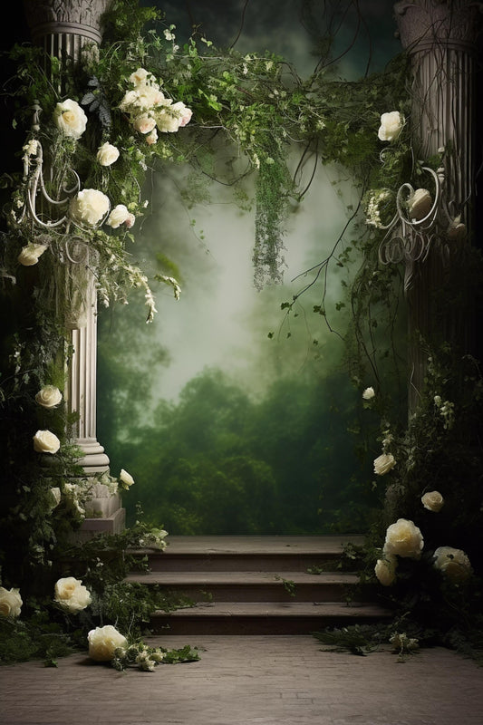 Green Floral Backdrop For Maternity Shoot - Backdrop Imperia Printed Backdrop