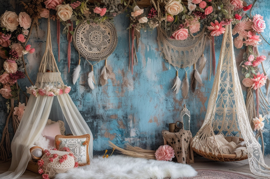 Beautiful Blue Boho Theme 5 - Backdrop Imperia Printed Backdrop