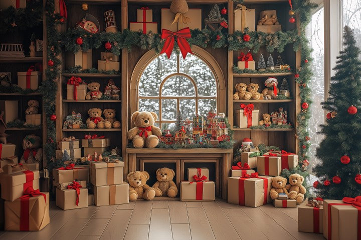 Vintage Christmas Teddy Theme - Backdrop Imperia Printed Backdrop