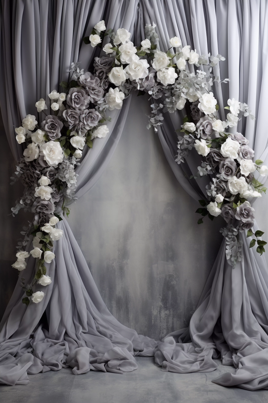 Grey Decorated Curtain Theme 1 -  Backdrop Imperia Printed Backdrop