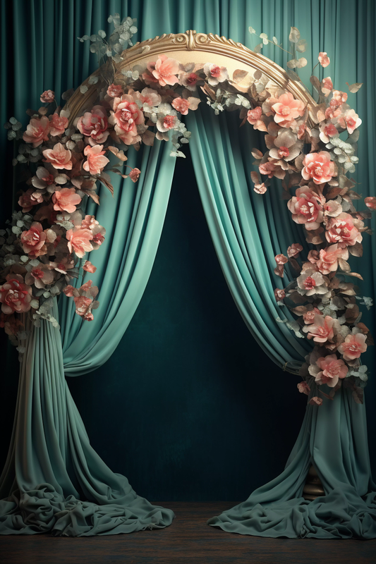 Green Decorated Curtain Theme 5 -  Backdrop Imperia Printed Backdrop