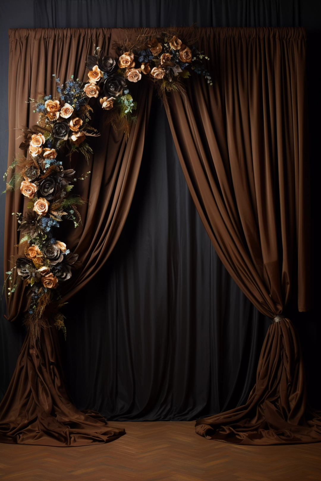 Borwn Decorated Curtain Theme 7 -  Backdrop Imperia Printed Backdrop