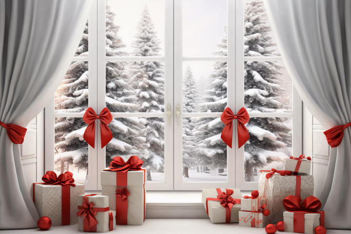 Elegant White Curtains Theme For Christmas - Backdrop Imperia Printed Backdrop