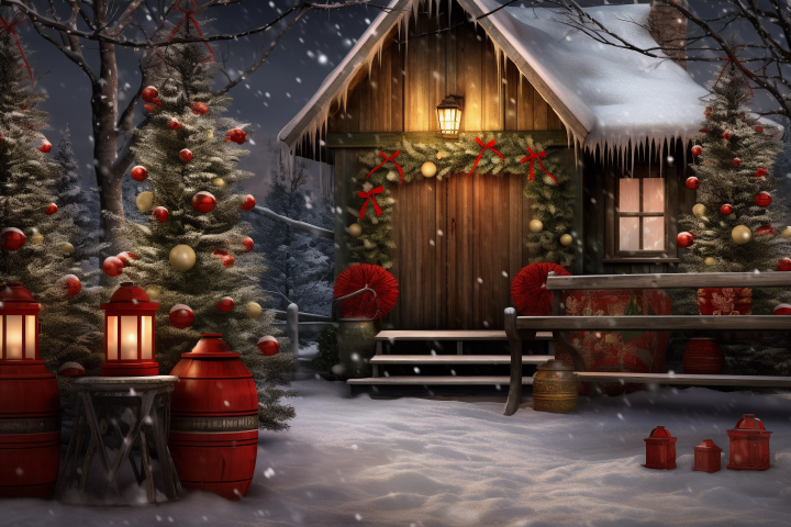 Cozy Snowfall Cottage Theme - Backdrop Imperia Printed Backdrop