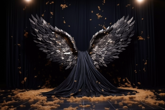 Black & White Angel Wings Backdrop For Photoshoot - Backdrop Imperia Printed Backdrop