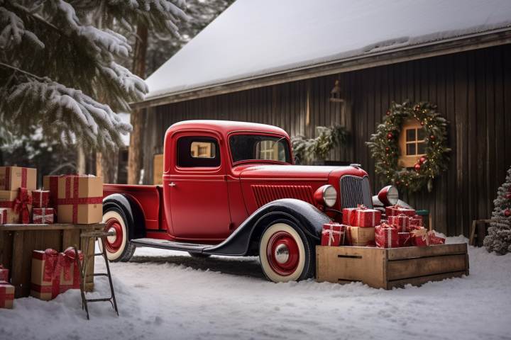 Beautifull Decorated Christmas Truck Theme - Backdrop Imperia Printed Backdrop