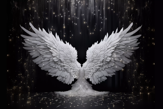 Black & White Angel Wings Backdrop For Photoshoot - Backdrop Imperia Printed Backdrop