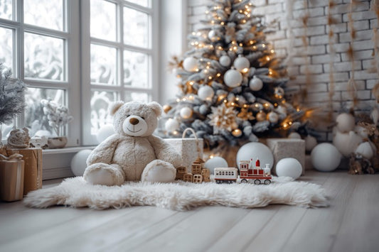 Christmas Teddy Bear Theme With Xmas Tree -  Backdrop Imperia Printed Backdrop