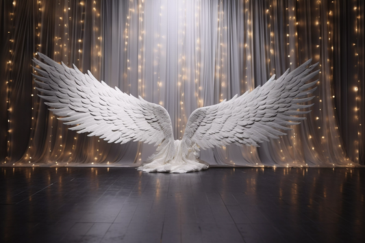 White Decorated Angel Wings Backdrop For Photoshoot - Backdrop Imperia Printed Backdrop