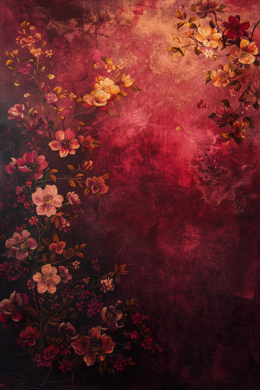 Beautiful Red Floral Backdrop For Maternity Shoot - Backdrop Imperia Printed Backdrop