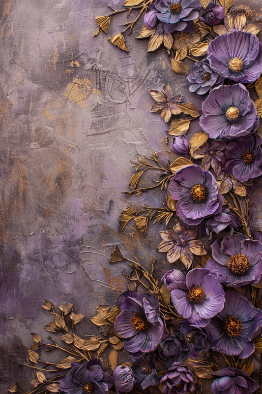 Beautiful Beige & Purple Floral Backdrop For Maternity Shoot - Backdrop Imperia Printed Backdrop